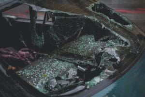 a car that has been smashed in half.