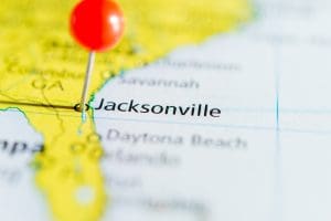 A close up of a map highlighting Premises Liability Laws in Jacksonville, Florida.