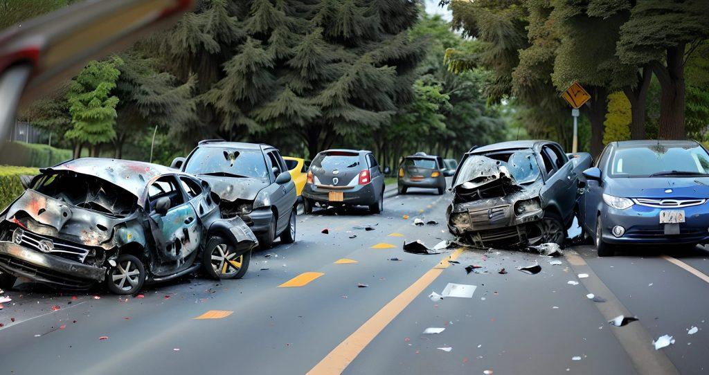 A group of cars involved in a multi-vehicle accident on a road in Clearwater, Florida.