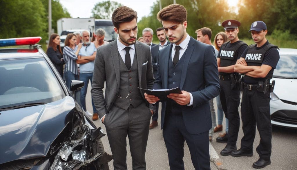 Lawyers collecting evidence at a car accident scene